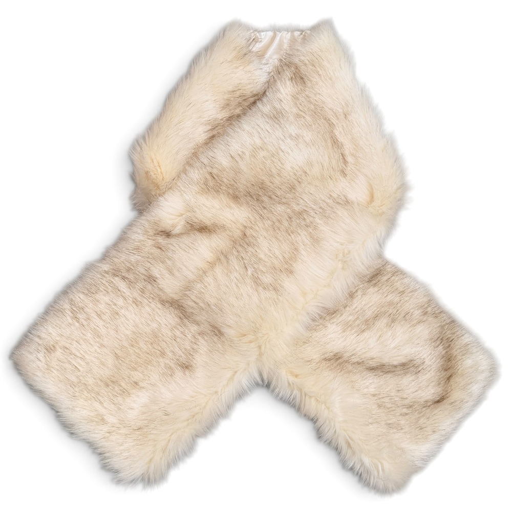 Cream Tan Faux Fur Stole Wrap Bridal Wedding Formal Winter Scarf Pull Through